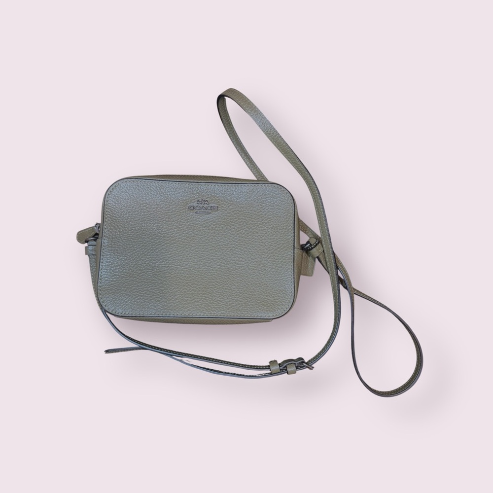 Coach Green Pebbled Leather Zipper Closure Crossbody Bag Mini Camera Bag Purse